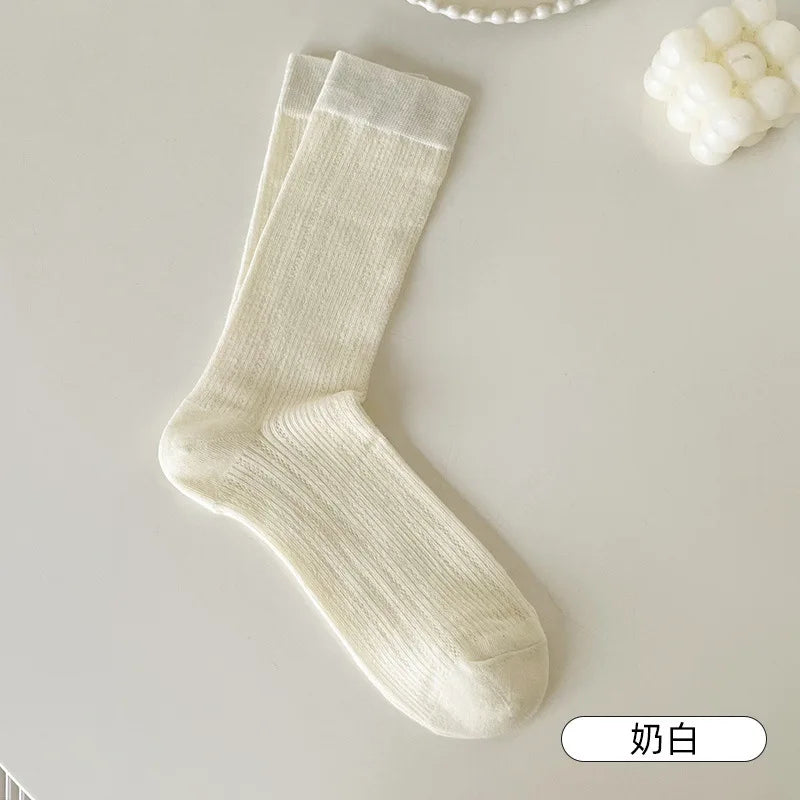 Cotton Nylon Hollow Knit Long Socks