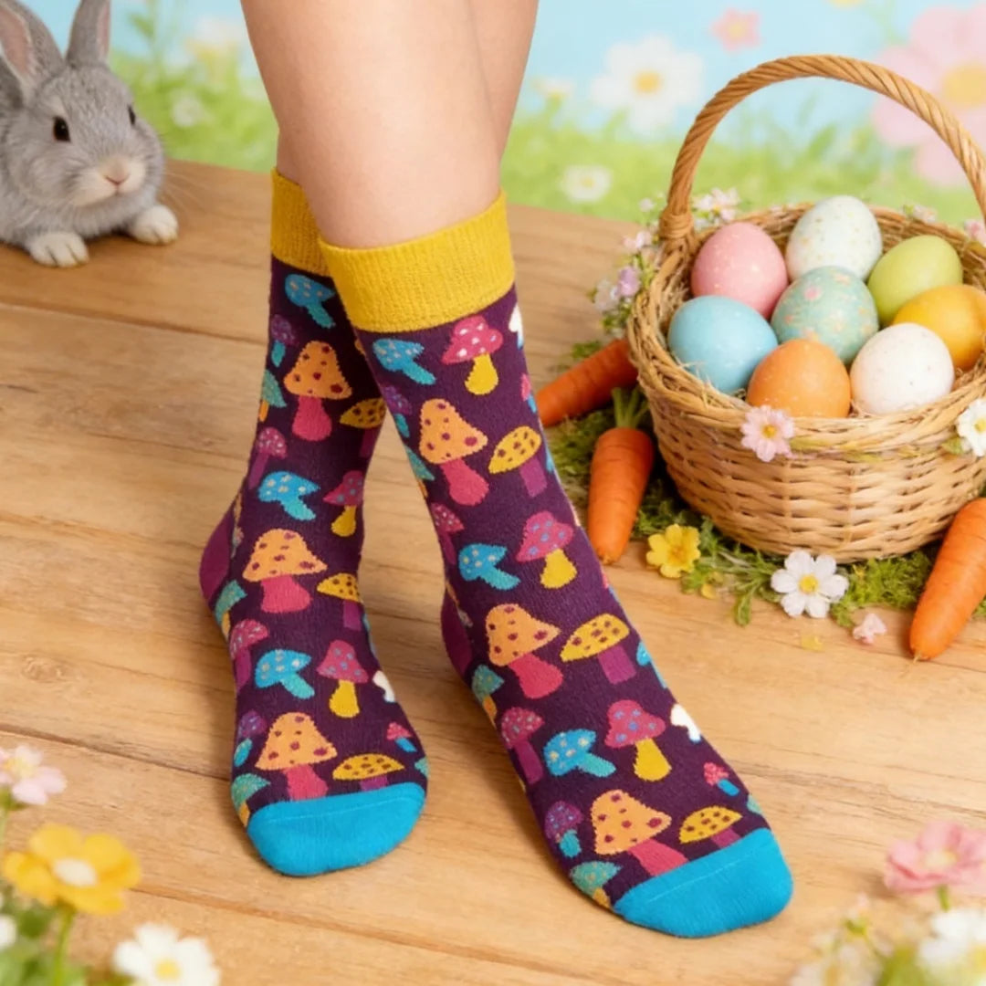 Cotton Mushroom Print Mid Calf Casual Socks