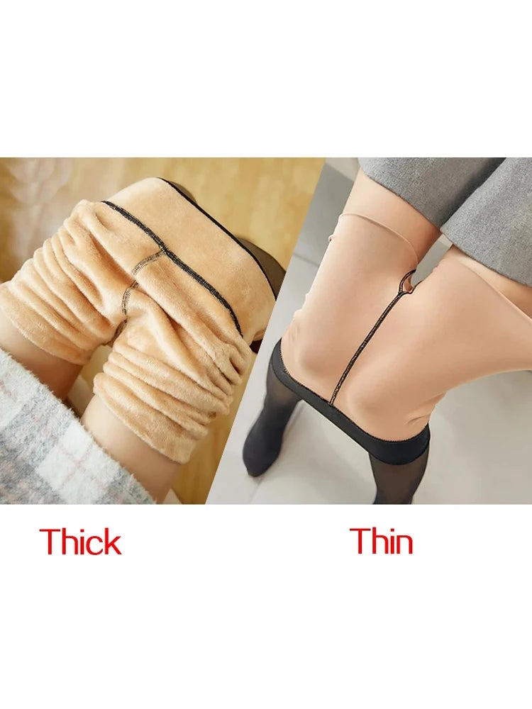 Polyester Elastane Fleece Lined Translucent Tights - 5