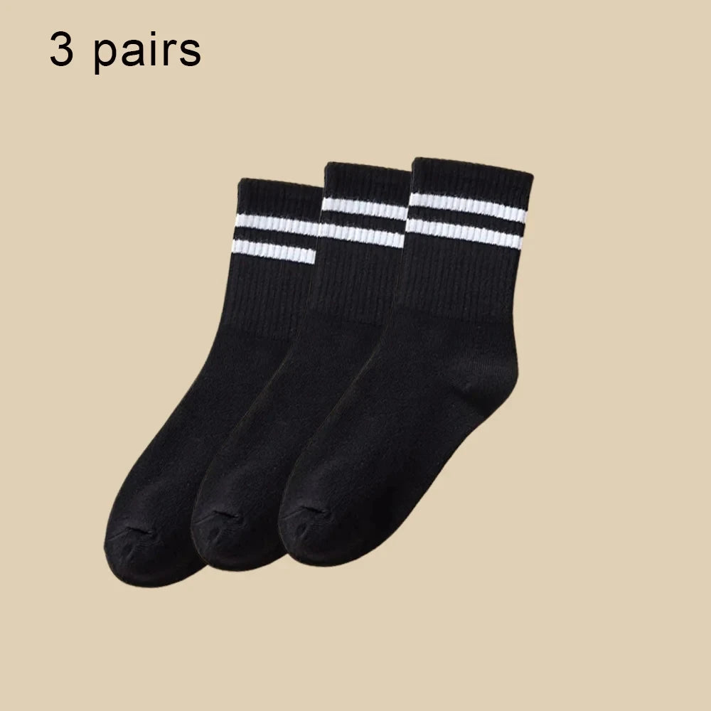 Polyester Mid Tube Casual Striped Women Socks 6 Pairs