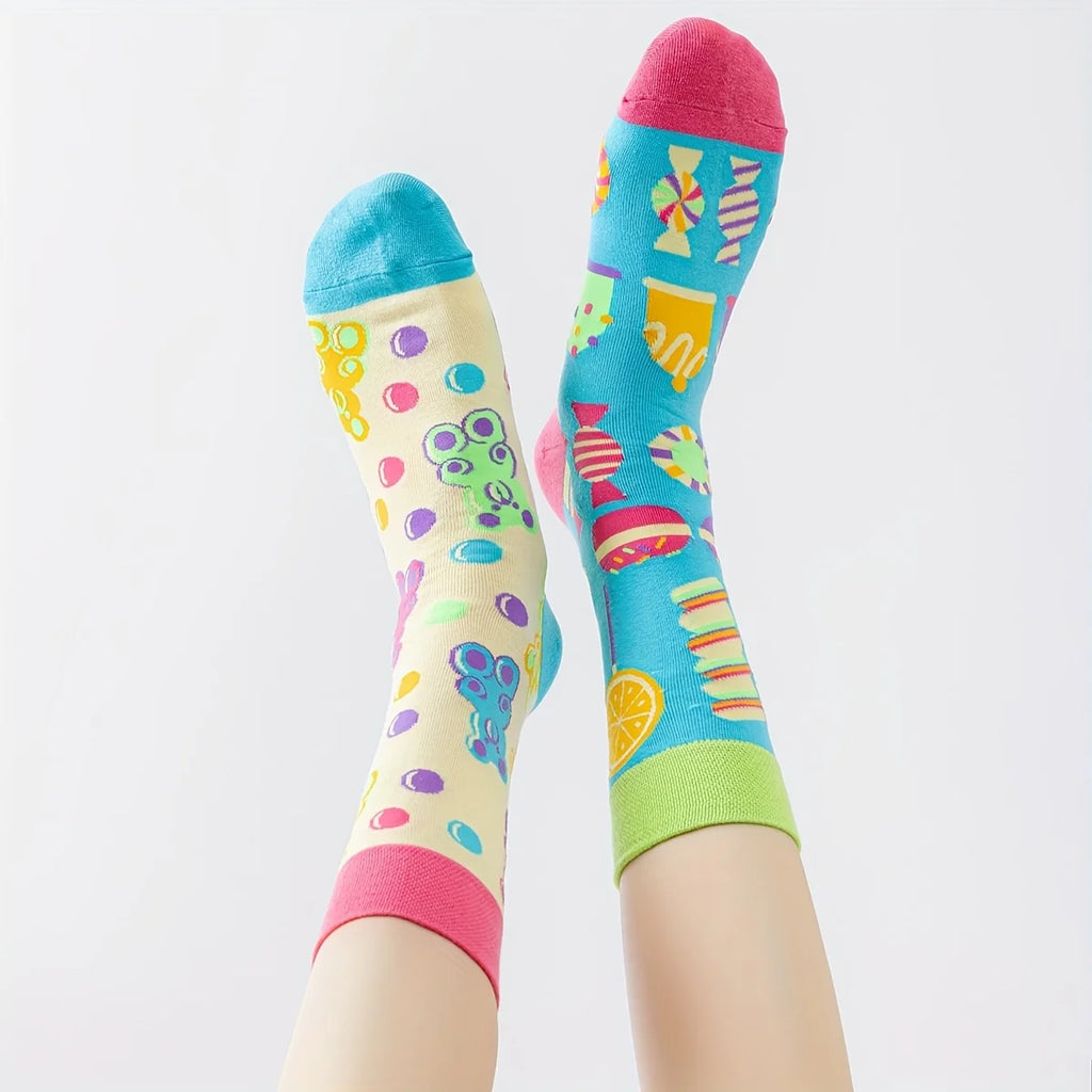 Cotton Blend Mid Calf Candy Print Casual Socks