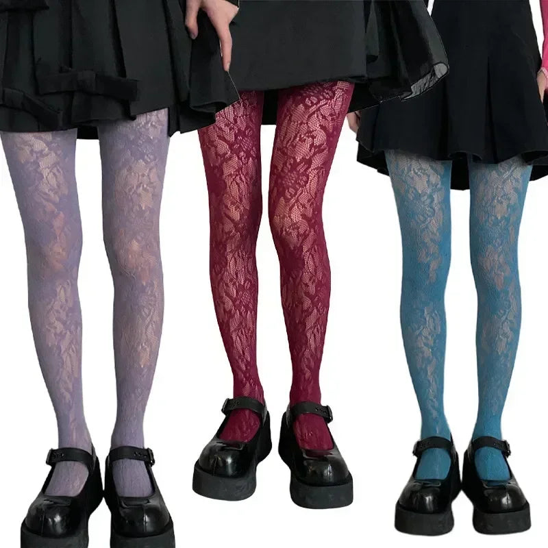 Floral Pattern Nylon Pantyhose Tights - 1