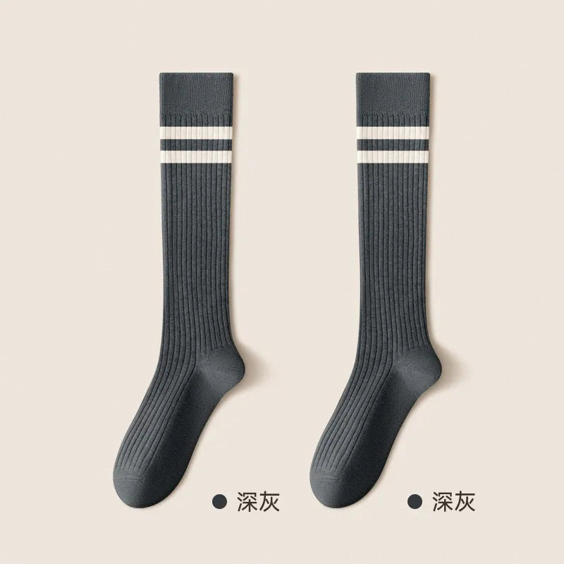 Cotton Polyester Striped Knee High Casual Socks - 8
