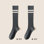 Cotton Polyester Striped Knee High Casual Socks
