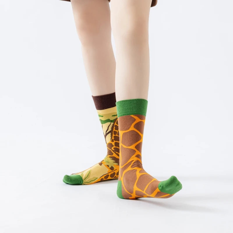 Cotton Blend Giraffe Print Mid Tube Socks - 4