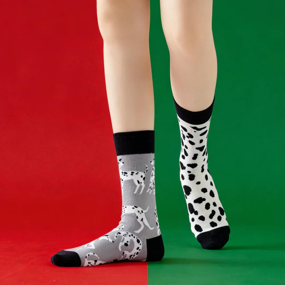 Cotton Blend Spotted Dog Print Unisex Mid Calf Crew Socks