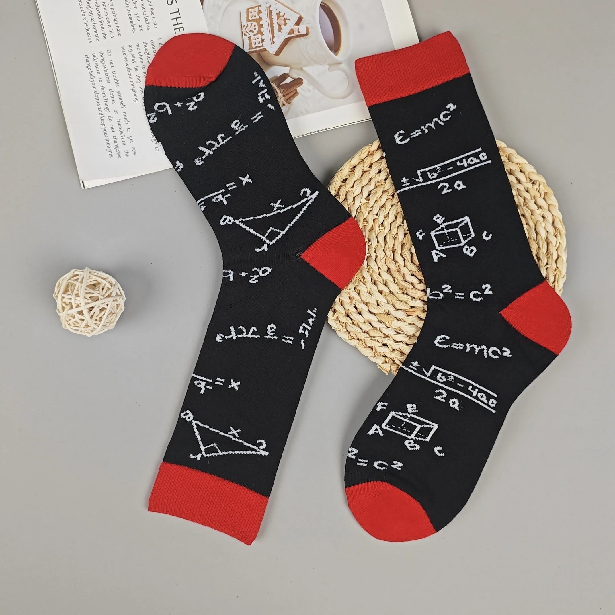Polyester Elastane Science Equation Print Mid Calf Socks - 3
