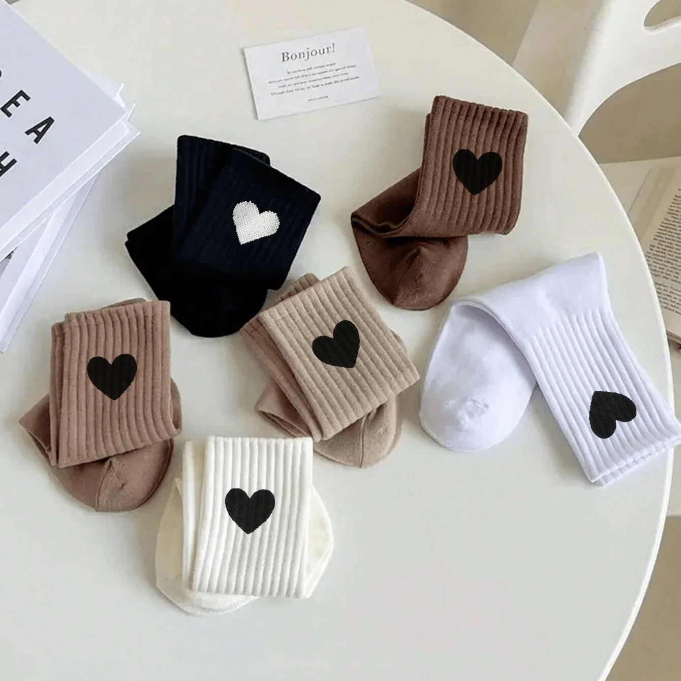 Polyester Elastane Heart Pattern Mid Tube Casual Socks - 2