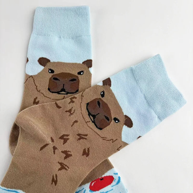 Cotton Blend Capybara Pattern Mid Calf Socks - 6