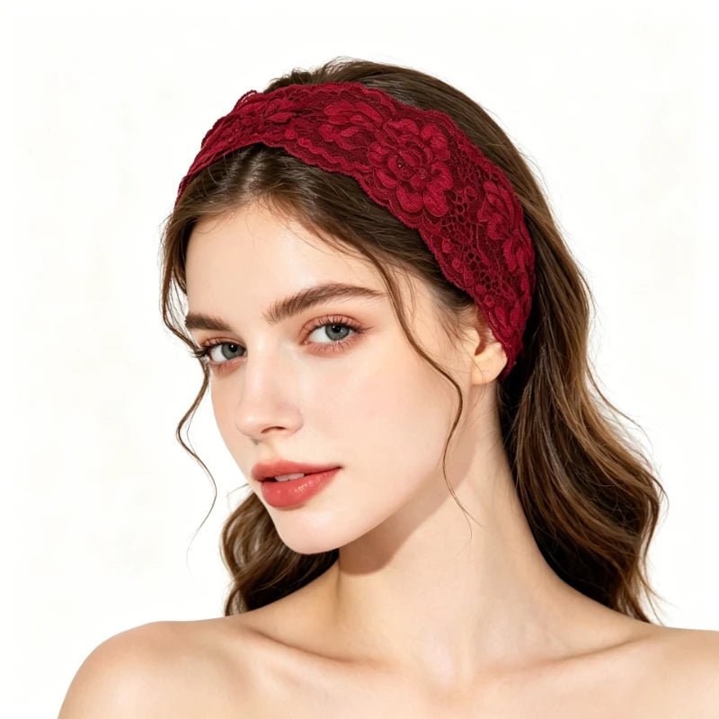 Floral Lace Elastic Headband for Women