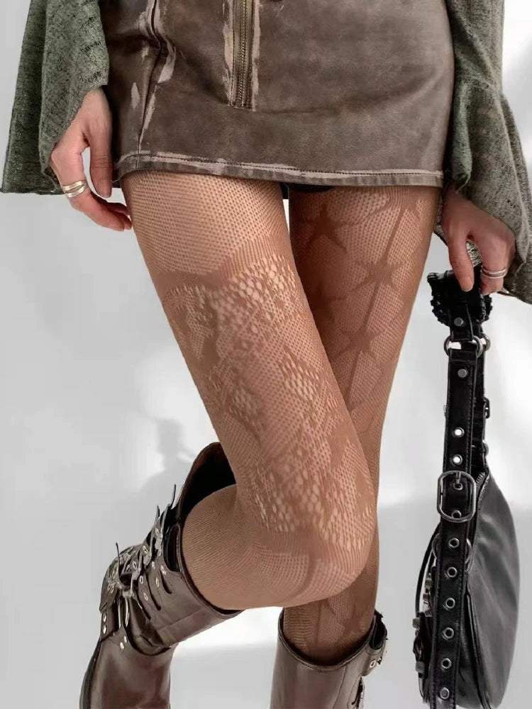 Nylon Elastane Star Pattern Mesh Pantyhose Tights - 2