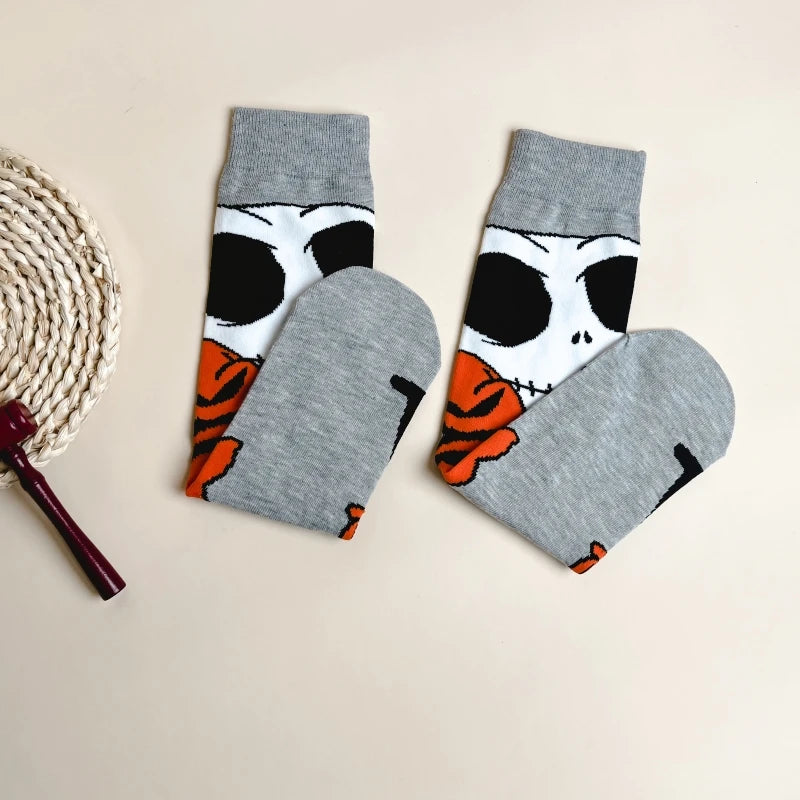 Halloween Skull Print Unisex Knit Mid Calf Socks