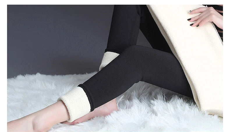 Polyester Lamb Fleece Thermal Leggings High Waist Winter Tights