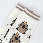 Cotton Blend Capybara Pattern Mid Calf Socks for Women