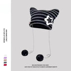 Polyester Knit Cat Ear Beanie Hat with Star Decor