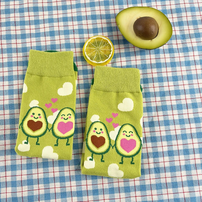 Cotton Blend Avocado Print Mid Calf Socks - 1