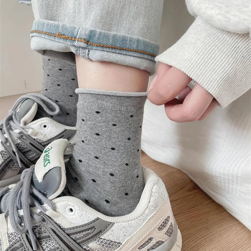 Polyester Elastane Polka Dot Mid Tube Casual Socks