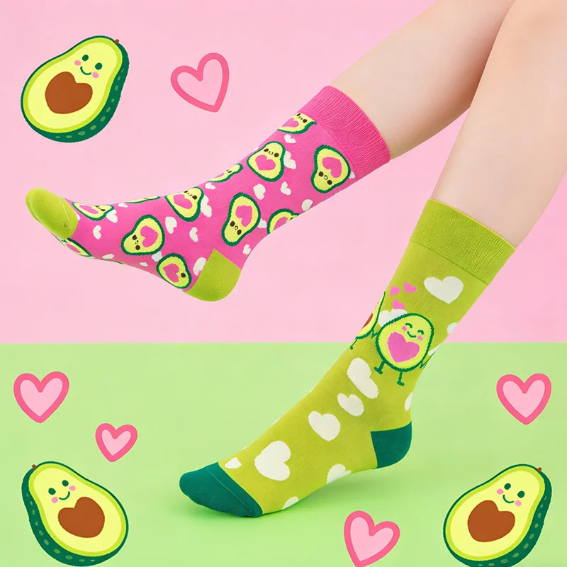 Avocado Heart Print Cotton Blend Mid Calf Socks