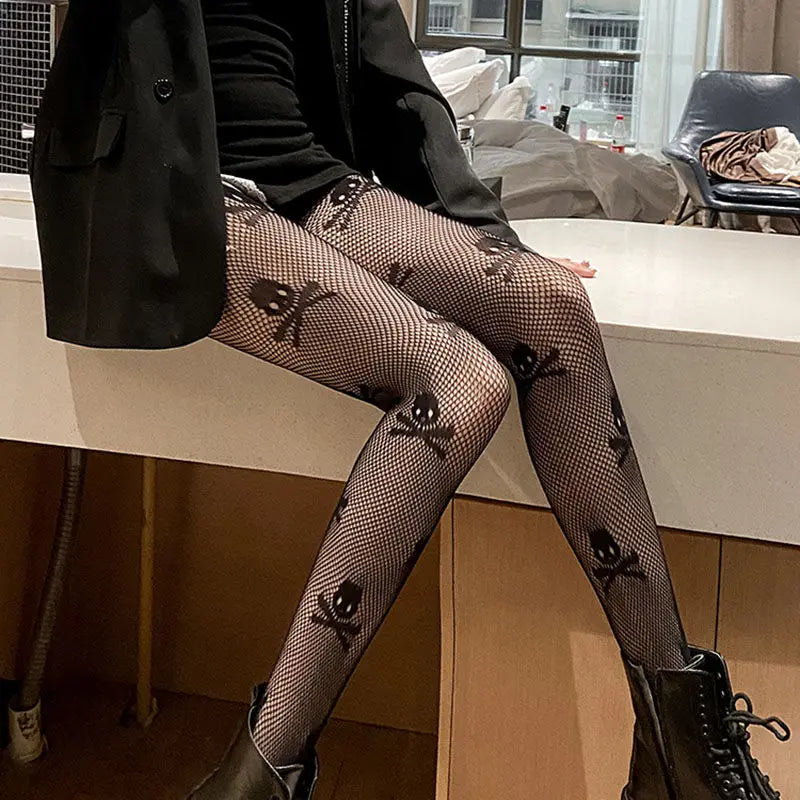 Floral Pattern Nylon Fishnet Pantyhose Tights - 11