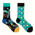 Cotton Blend Peacock Print Mid Calf Socks