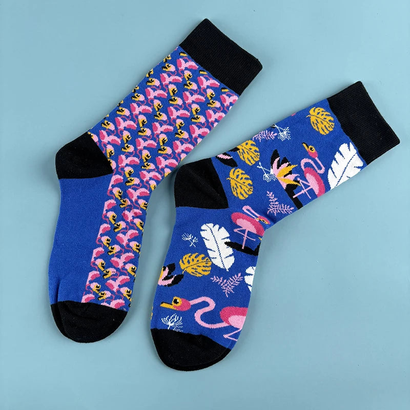 Cotton Blend Flamingo Print Mid Calf Casual Socks - 3