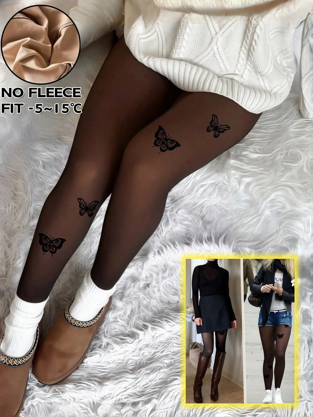 Fleece Lined Translucent Thermal Tights