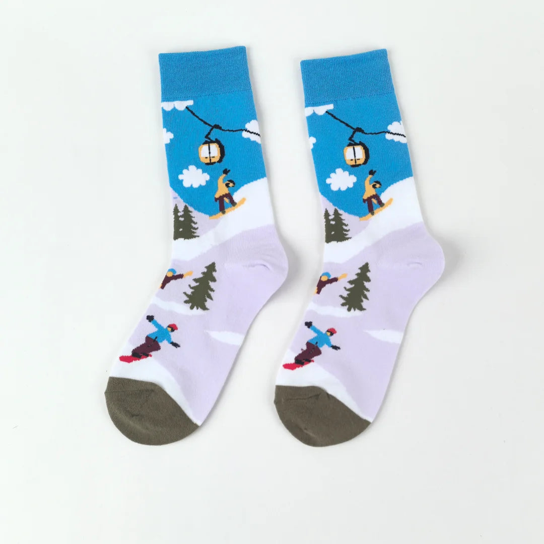 Cotton Blend Ski Pattern Mid Calf Unisex Socks - 5