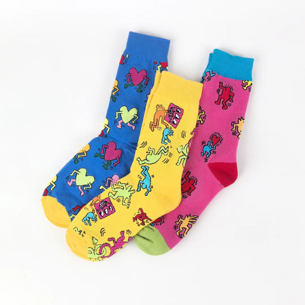 Cotton Blend Artistic Graffiti Pattern Mid Calf Unisex Socks
