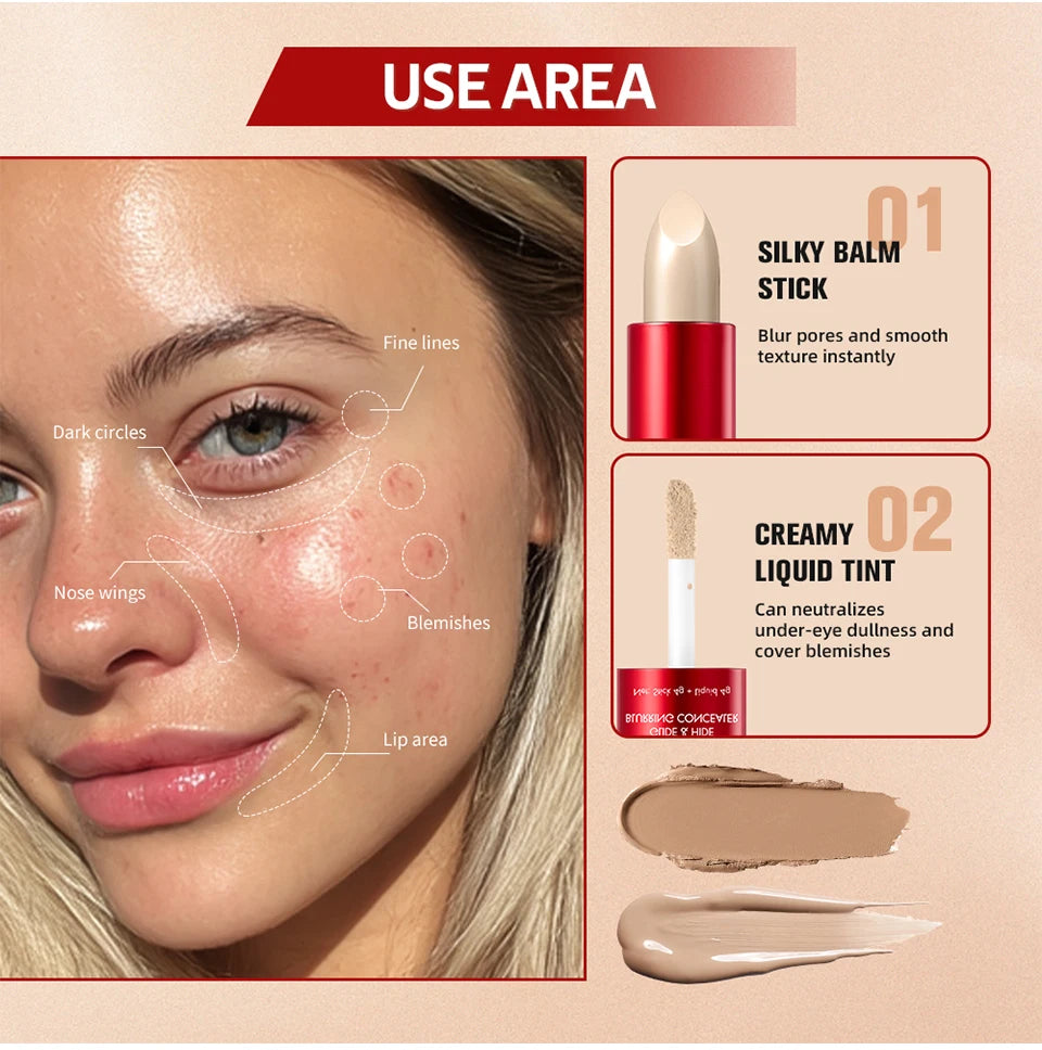Dual Ended Liquid And Stick Blurring Concealer For Full Face Coverage