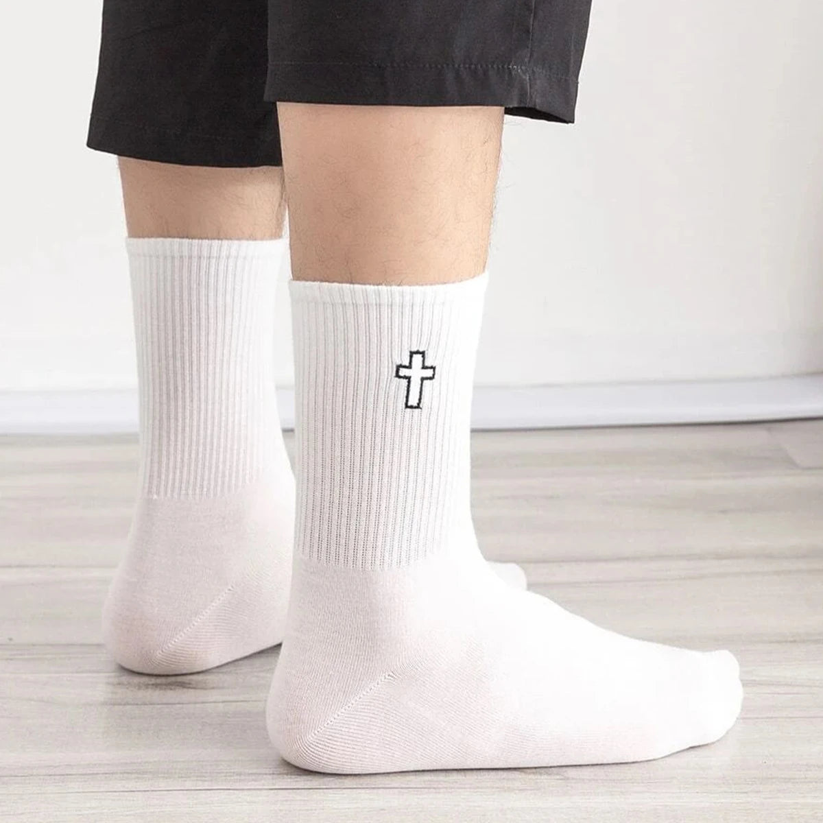 Polyester Elastane Crew Socks Cross Pattern - 6