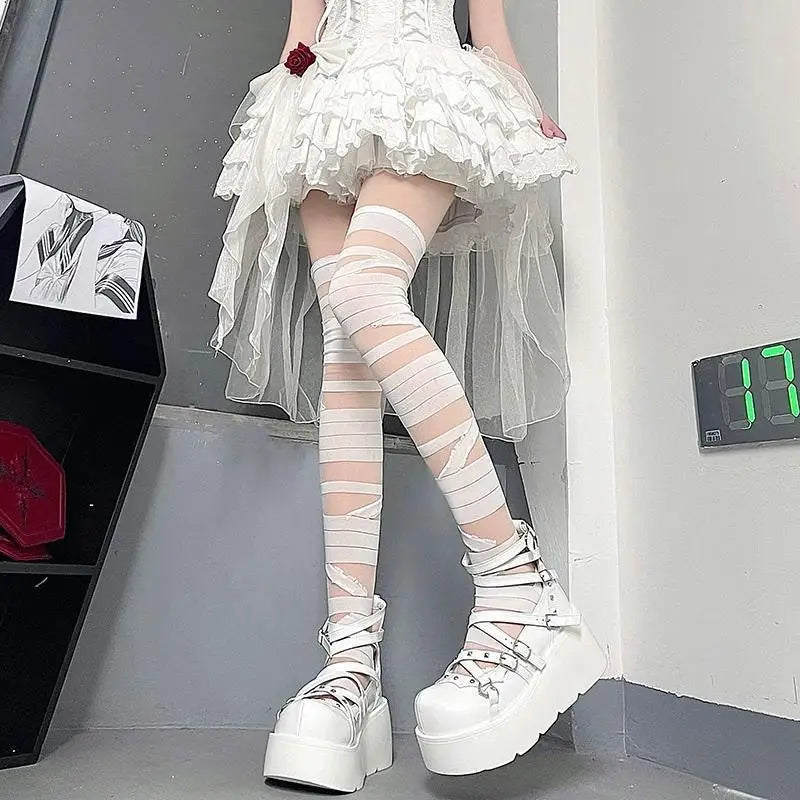 Distressed Knit Stockings Gothic Torn Tights