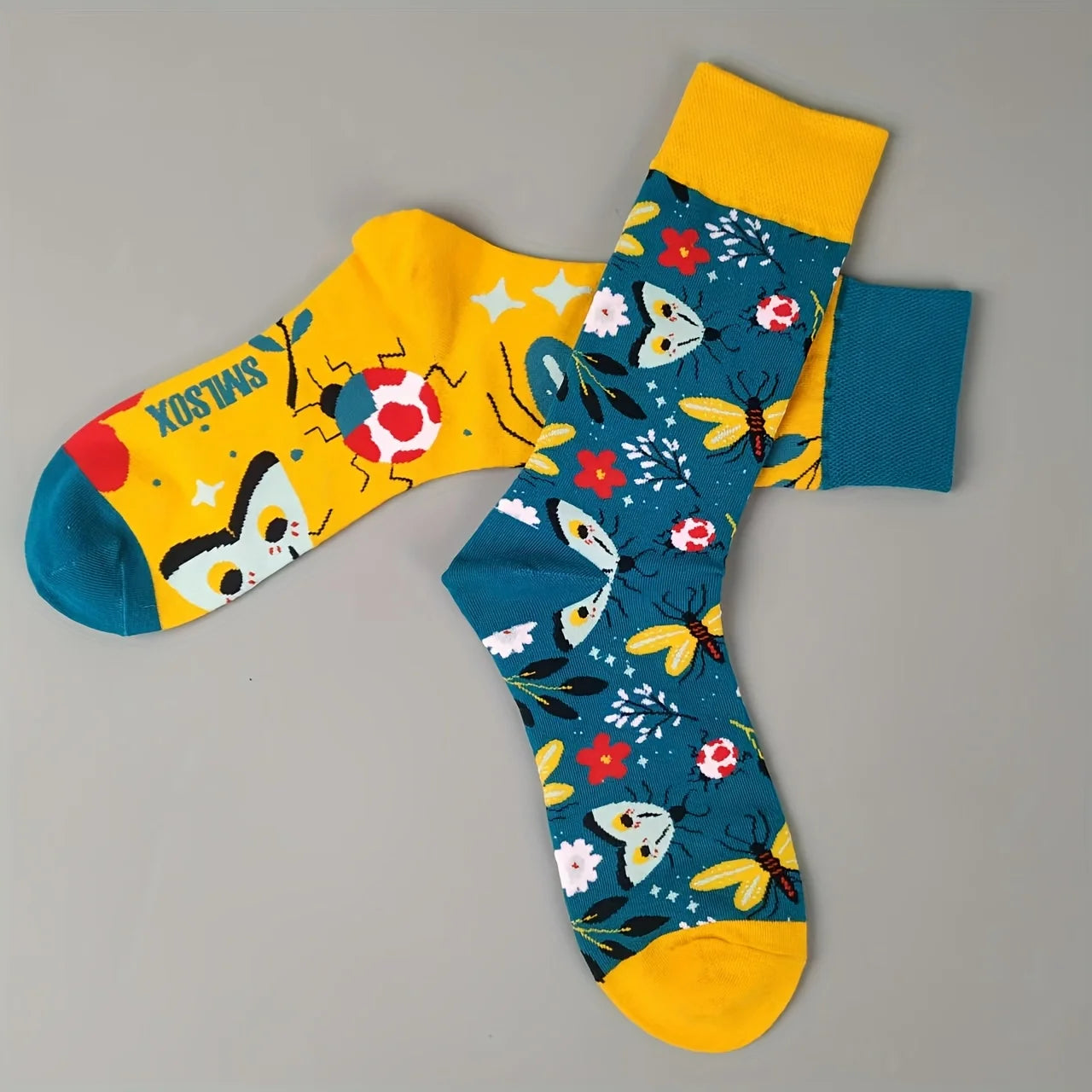 Cotton Blend Butterfly Ladybug Print Mid Calf Socks