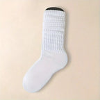 Polyester Elastane Pleated Mid Length Women Casual Socks