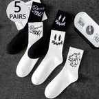 Polyester Elastane Cartoon Bear Crew Socks Five Pair Set