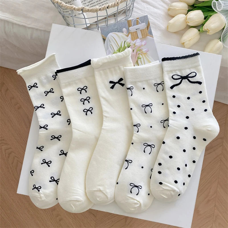 Polyester Elastane Bow Tie Casual Middle Tube Socks - 2
