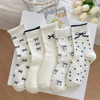 Polyester Elastane Bow Tie Casual Middle Tube Socks