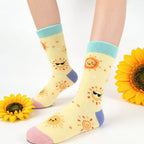 Cotton Blend Cartoon Sun Print Mid Calf Crew Socks