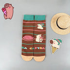 Cotton Blend Capybara Pattern Mid Calf Socks