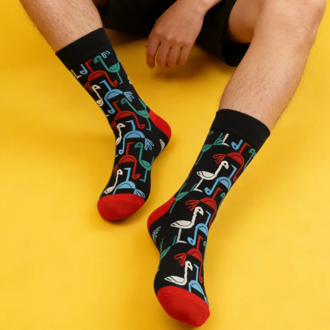 Cotton Blend Flamingo Print Mid Calf Socks - 2