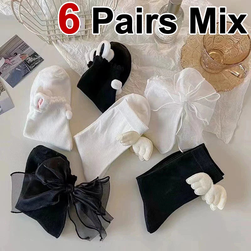 Polyester Elastane Women Casual Mid Tube Socks 6 Pairs - 11