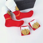 Polyester Elastane French Fries Print Unisex Mid Calf Socks 3 Pack