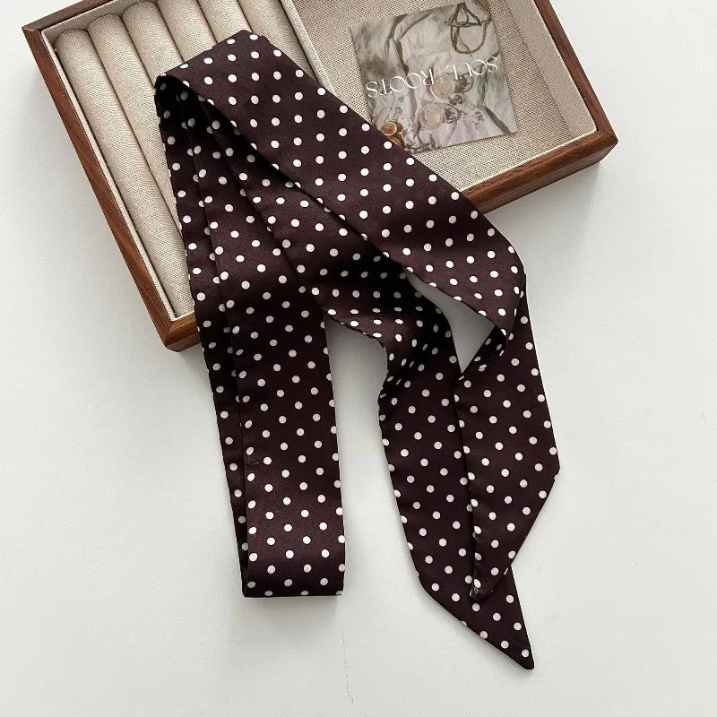 Polka Dot Polyester Long Ribbon Scarf Headband - 17