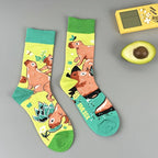 Cotton Blend Capybara Print Casual Mid Calf Socks
