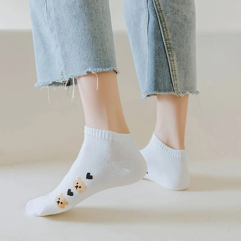 Polyester Elastane Cartoon Print Low Cut Casual Womens Socks - 5
