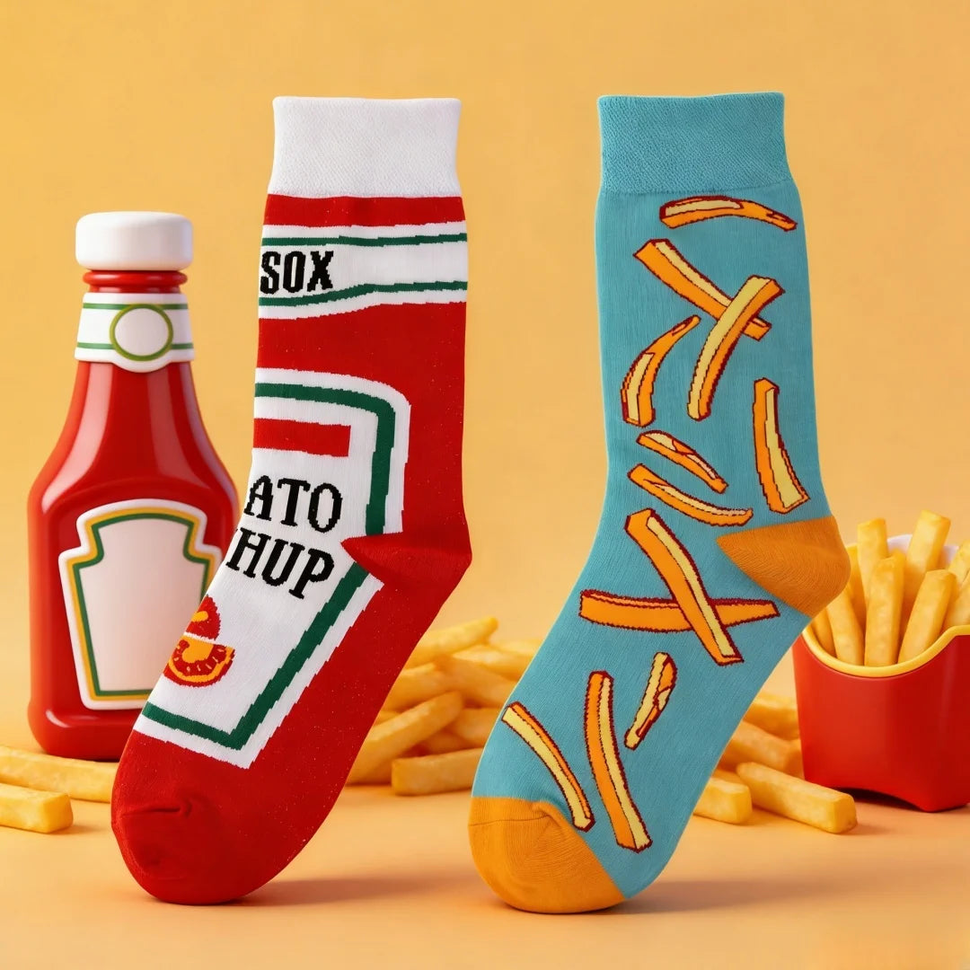 Cotton Blend Novelty Food Pattern Mid Calf Crew Socks