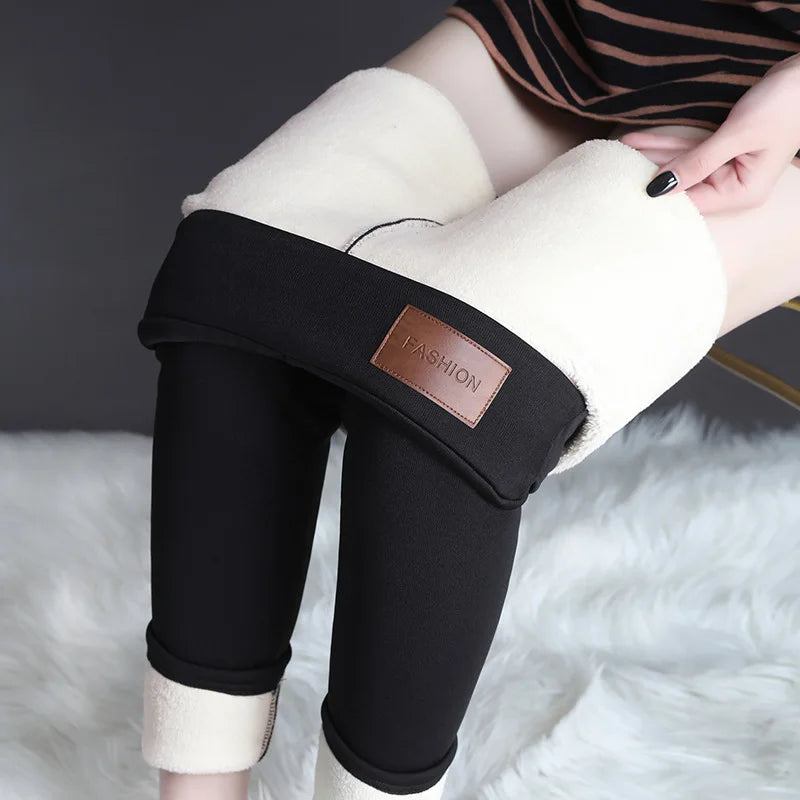 Polyester Lamb Fleece Thermal Leggings High Waist Winter Tights