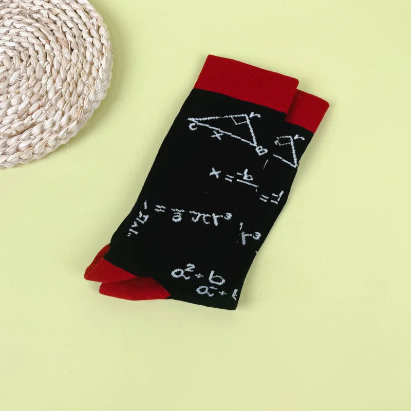Polyester Elastane Science Math Print Crew Socks - 5