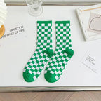 Cotton Blend Plaid Pattern Mid Tube Unisex Socks