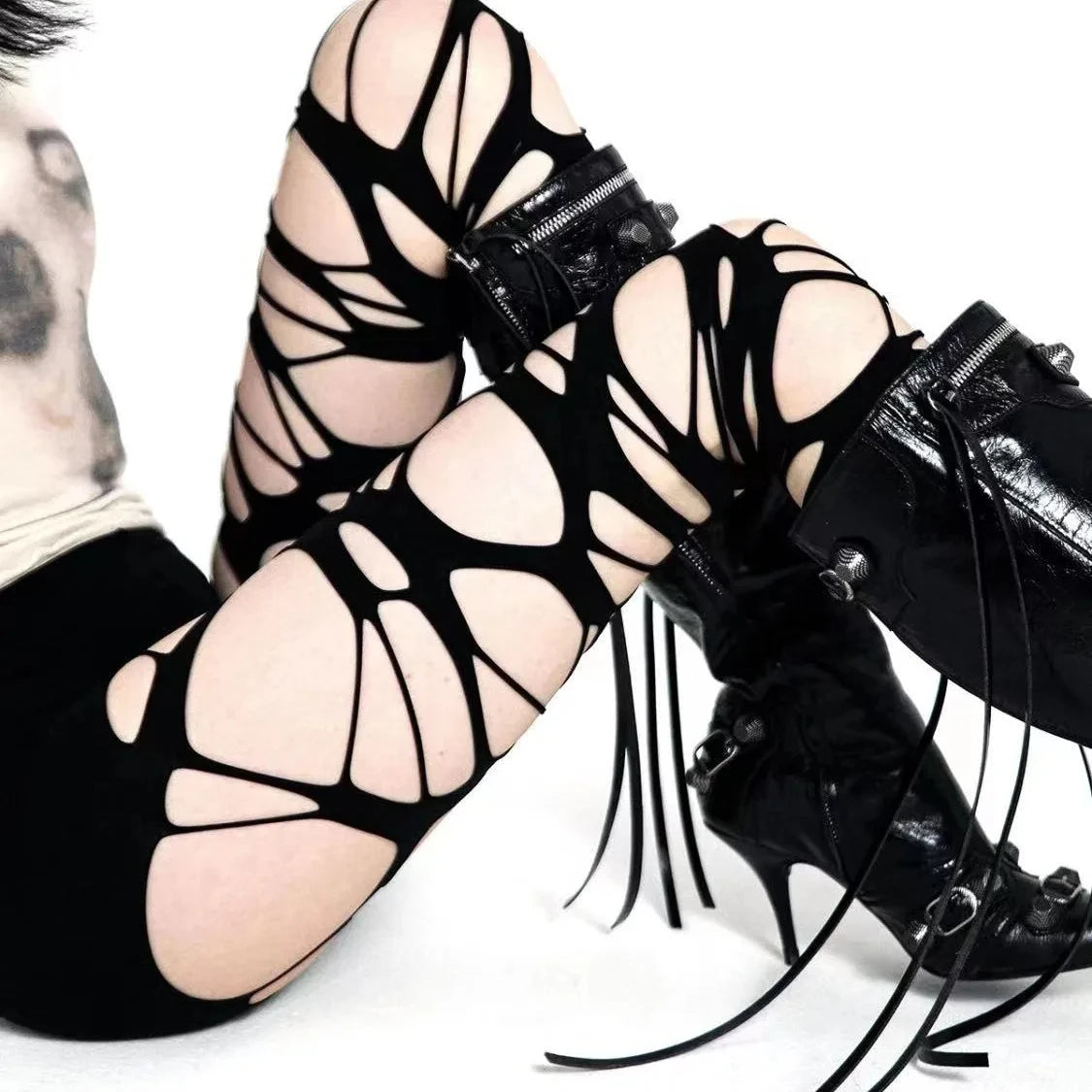 Distressed Knit Stockings Gothic Torn Tights