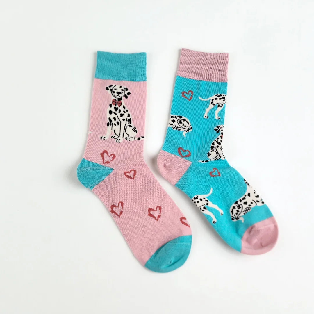 Cotton Blend Spotted Dog Print Mid Calf Casual Socks